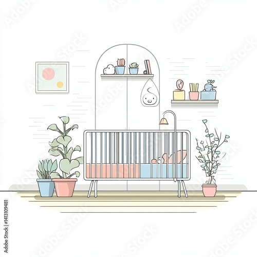 Nursery Backgrounds A cozy nursery featuring a crib, plants, and bright decor for a welcoming atmosphere. baby room background