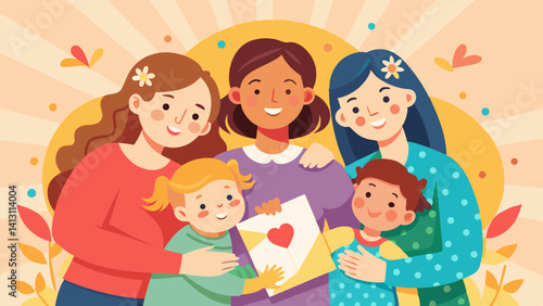 Happy Mothers Day Diverse Women Children Family Love
