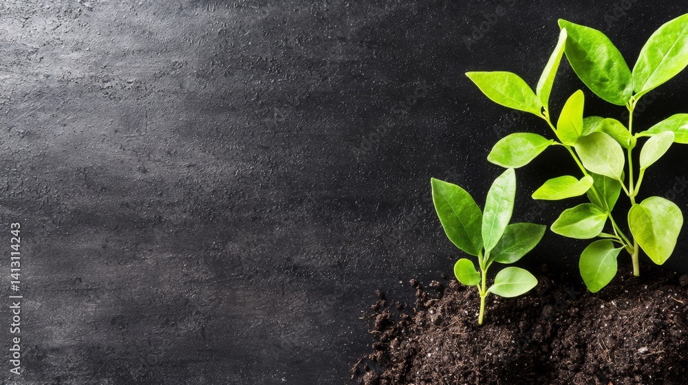 A small plant is growing in the dirt