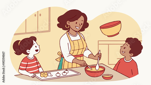 Happy family baking together in the kitchen