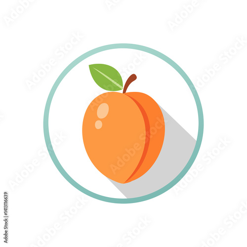 Apricot. Icon for design on blank background, Apricot fruit with half slice and leaves isolated on transparent white background.