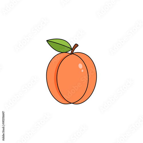 Apricot. Icon for design on blank background, Apricot fruit with half slice and leaves isolated on transparent white background.