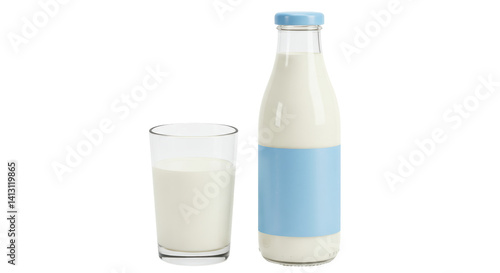 Isolated Milk Bottle and Glass