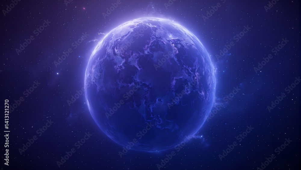 Obraz premium Mesmerizing marbled planet in shades of purple and blue with swirling clouds in a starlit space backdrop