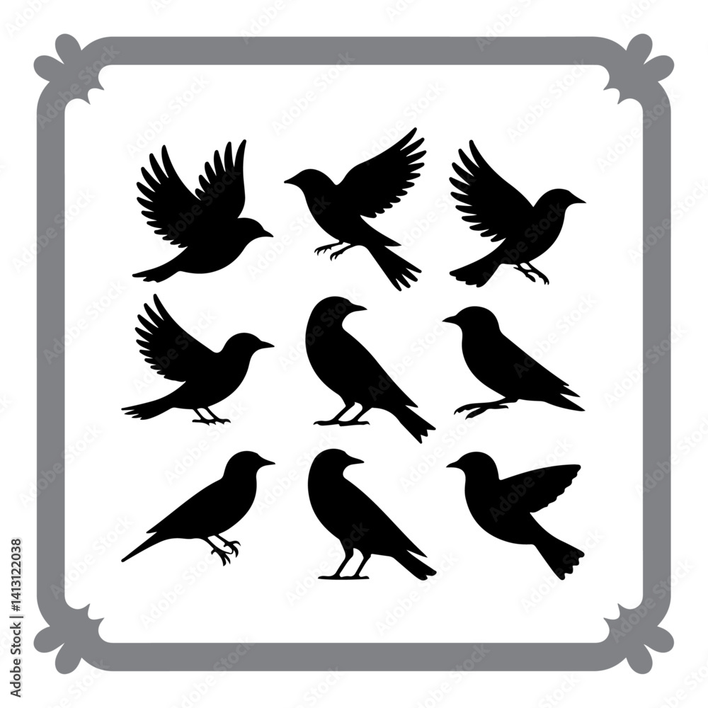 Fototapeta premium Silhouetted Bird Illustrations