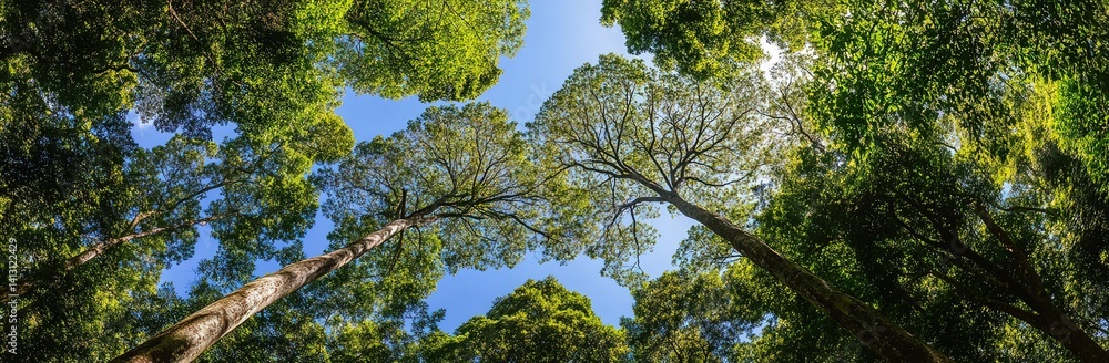 Forest canopy perspective. Upward view emphasizes nature’s grandeur. Used in travel guides, environmental education, or outdoor gear ads. Forest canopy perspective. Upward view emphasizes nature’s grandeur. Used in travel guides, environmental education, or outdoor gear ads.
