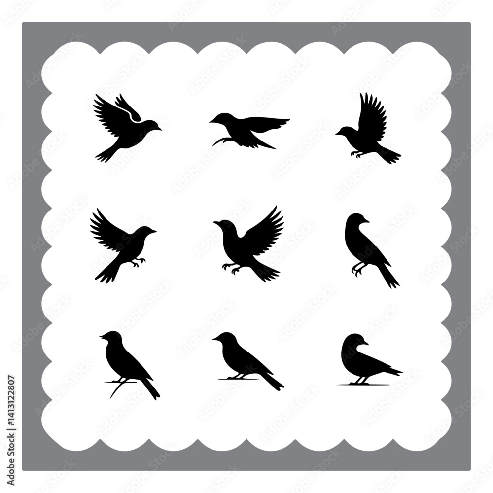 Fototapeta premium Silhouetted Bird Illustrations