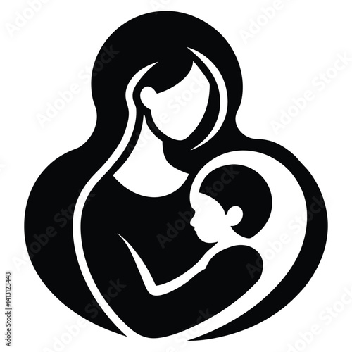 Mother and child silhouette icon representing unconditional love and bond