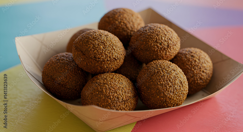 Authentic Falafel Balls Presented in a Traditional Takeout Container Authentic Falafel Balls Presented in a Traditional Takeout Container