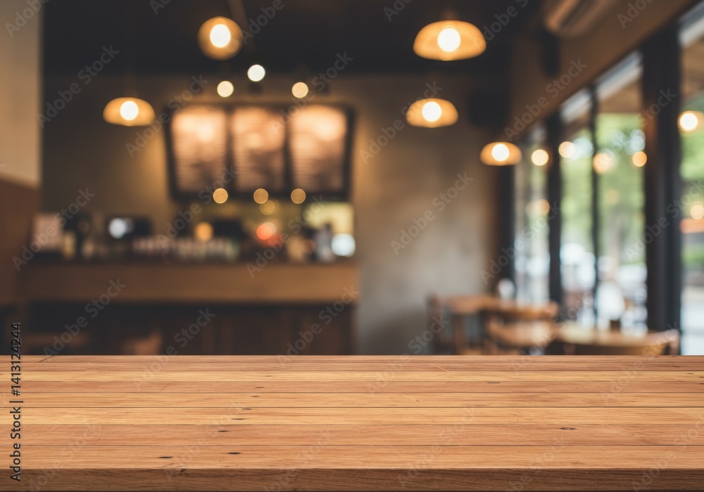 interior of restaurant mockup empty wooden table