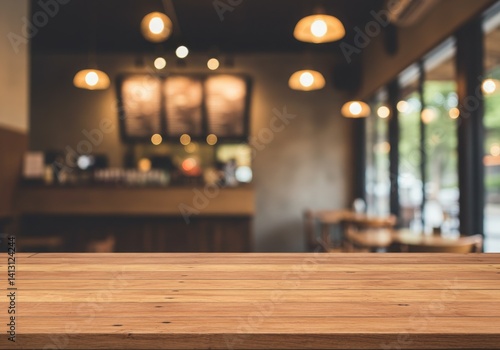 Obraz na płótnie interior of restaurant mockup empty wooden table w salonie
