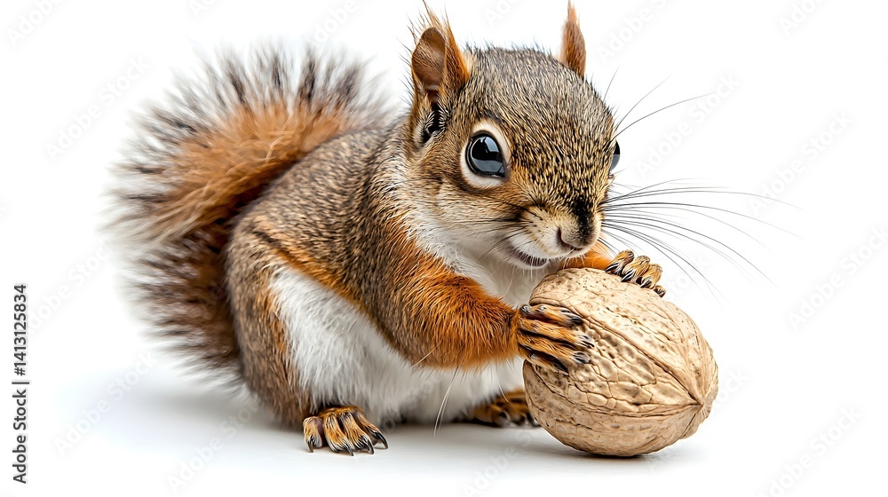 Obraz premium Plump squirrel holding a large nut