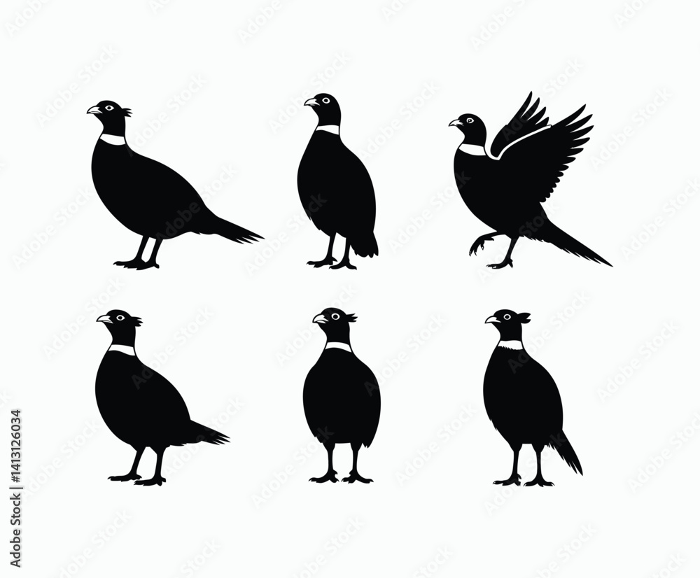 Fototapeta premium Simple Ring Necked Pheasant Silhouette EPS Template on a White Background