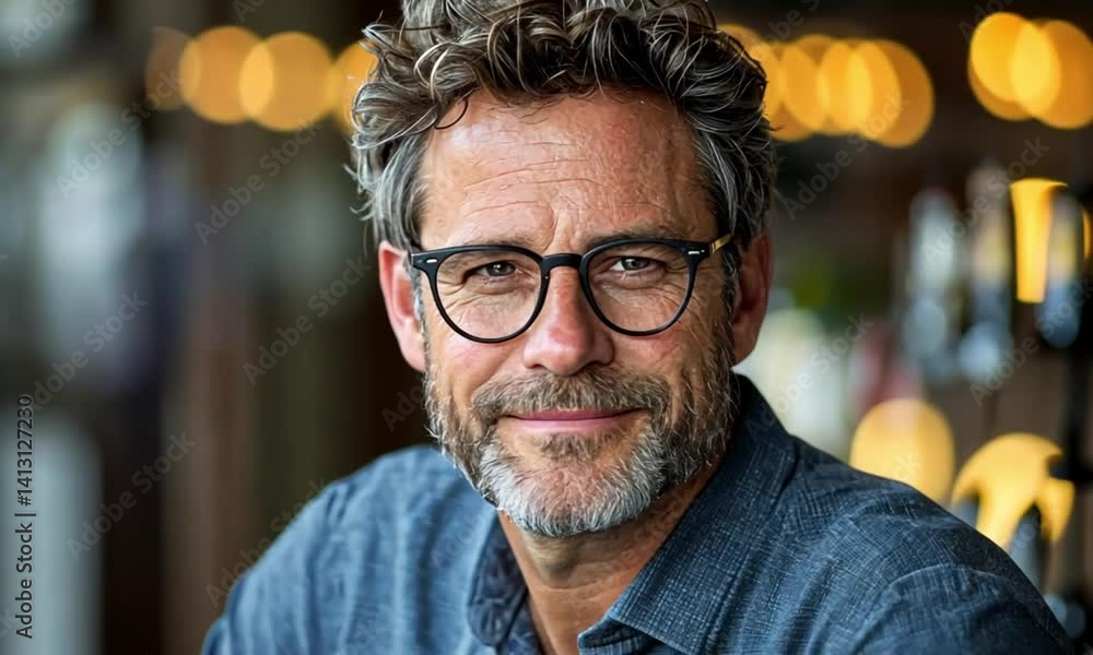 Smiling man in glasses, relaxed cafe setting. Smiling man in glasses, relaxed cafe setting.