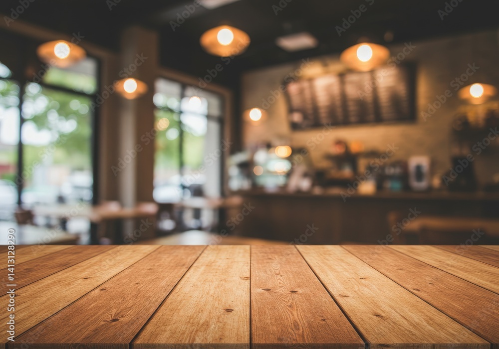 interior of restaurant mockup empty wooden table