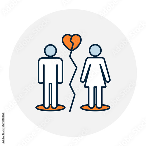 Divorced Icon. Broken Relationship, Legal Separation. Illustration for Family Status or Marital Records Concept.