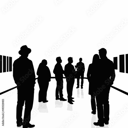 Silhouettes of people admiring art in a gallery, creative expression
