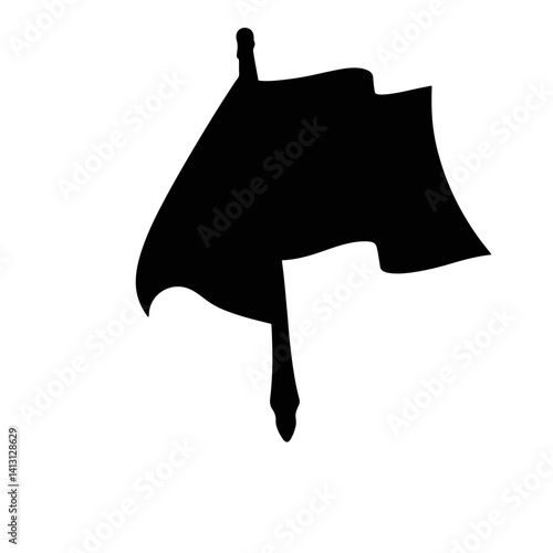 Silhouette of folded flag on pole, black and white symbolism