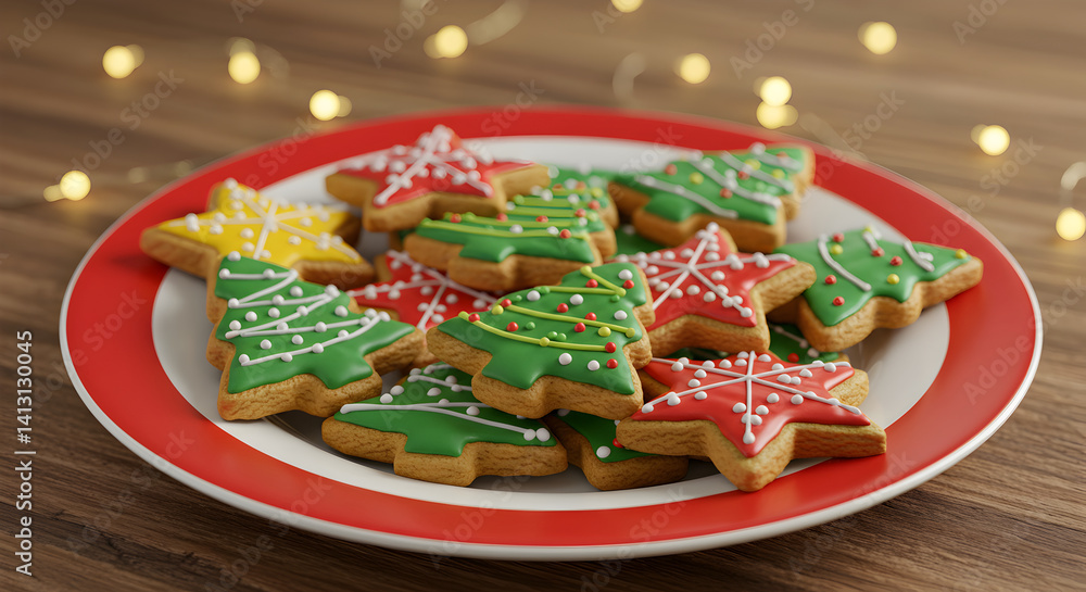 Naklejka premium Delicious Holiday Decorated Cookies On A Plate Festive Christmas Celebration