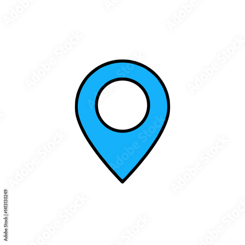 Blue location pin icon representing a specific spot in flat design