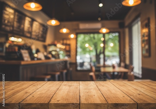 interior of restaurant mockup empty wooden table
