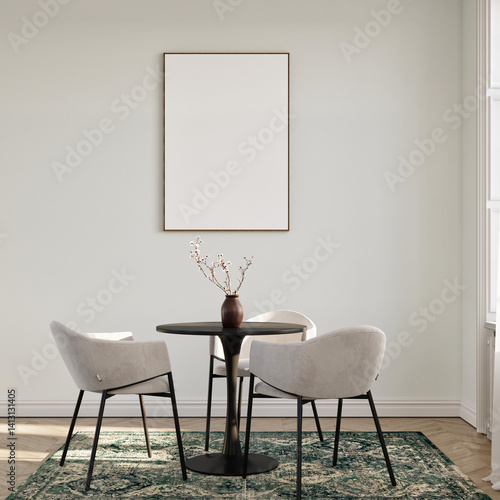 Dining room, mock up poster, daylight with pure shadow.