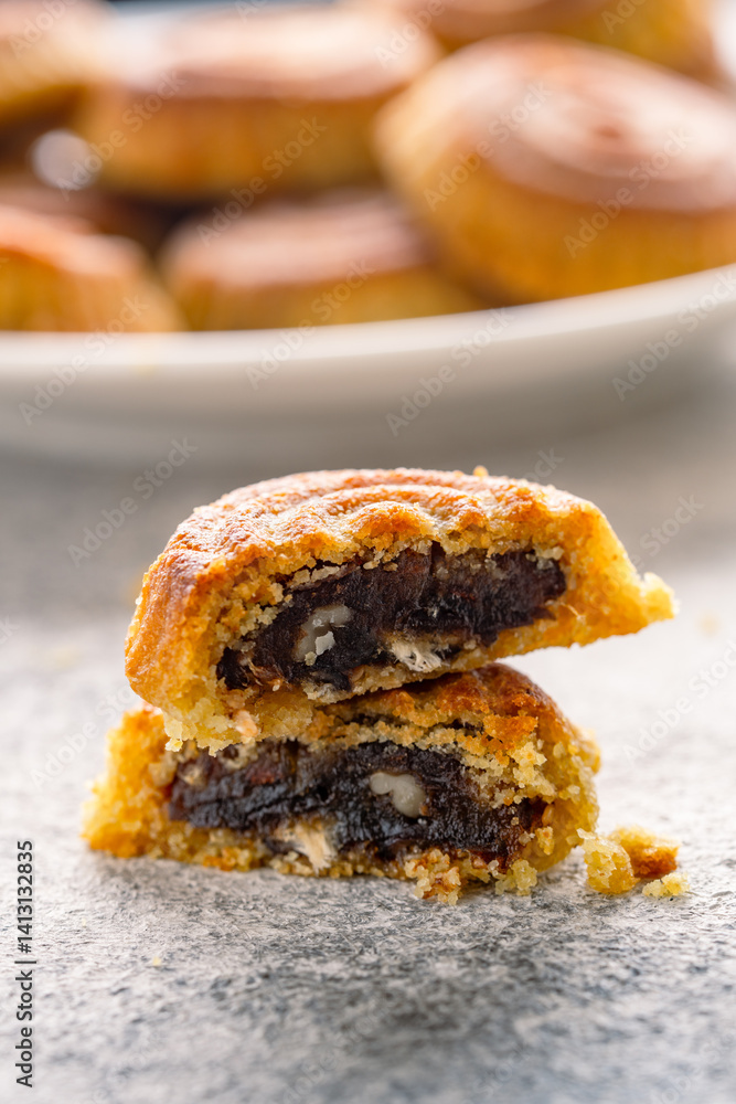 Turkish dessert mamul with date fruit