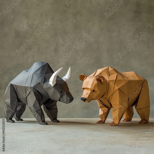 Bull and bear, as origami animals