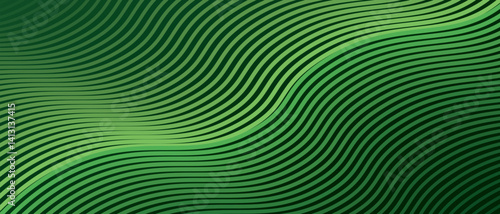 Abstract green background with green lines and waves. Vector illustration of background.