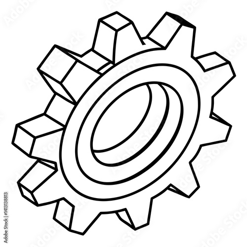 Vector Illustration Isometric Gear Wheel Outline Style Mechanical Design Concept