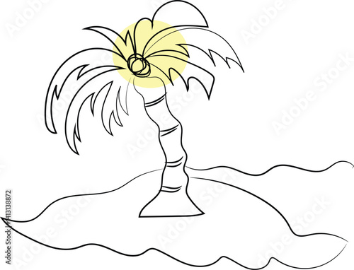 Tropical summer silhouette of a girl on a sea beach with a floral tattoo design