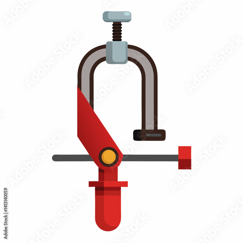Red And Gray Metal Clamp With Turning Lever Construction Tool Illustration
