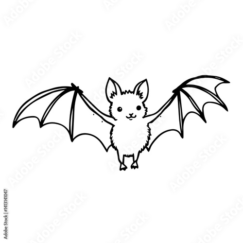 Cute cartoon bat spreading its wings on a white background  