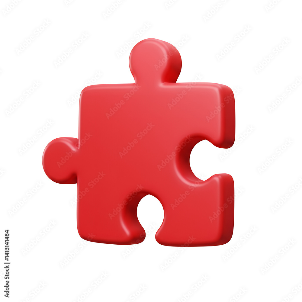 Red jigsaw puzzle piece. 3d rendering isolated on white background. Cartoon plastic style icon Red jigsaw puzzle piece. 3d rendering isolated on white background. Cartoon plastic style icon