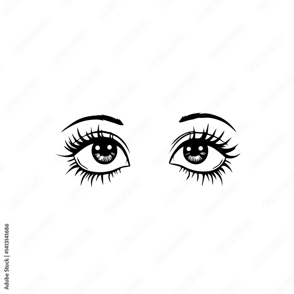 Artistic illustration of eyes with long eyelashes on white background Artistic illustration of eyes with long eyelashes on white background
