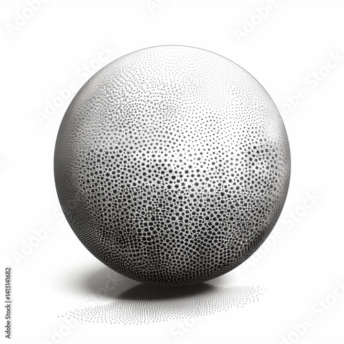 Dotted Sphere with Shadow on White, Stippled Ball with Light and Dark Shading