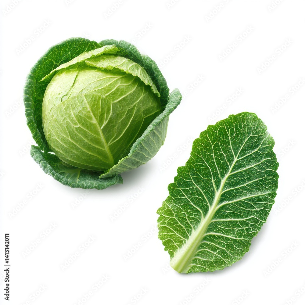 Fresh cabbage with leaf isolated on white background Fresh cabbage with leaf isolated on white background