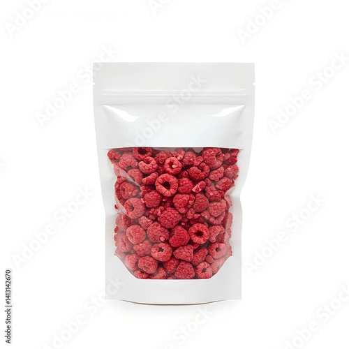 
freeze-dried raspberries in a white bag with a transparent wall