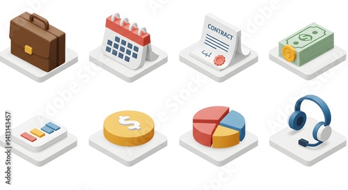 Isometric Business and Finance Icons Depicting Various Concepts