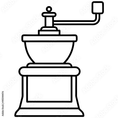 Traditional Coffee Grinder Illustration Line Art For Cafe Or Kitchen Design