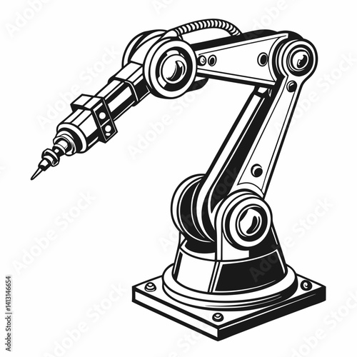 Industrial Robotic Arm Silhouette Black And White Vector Illustration Isolated