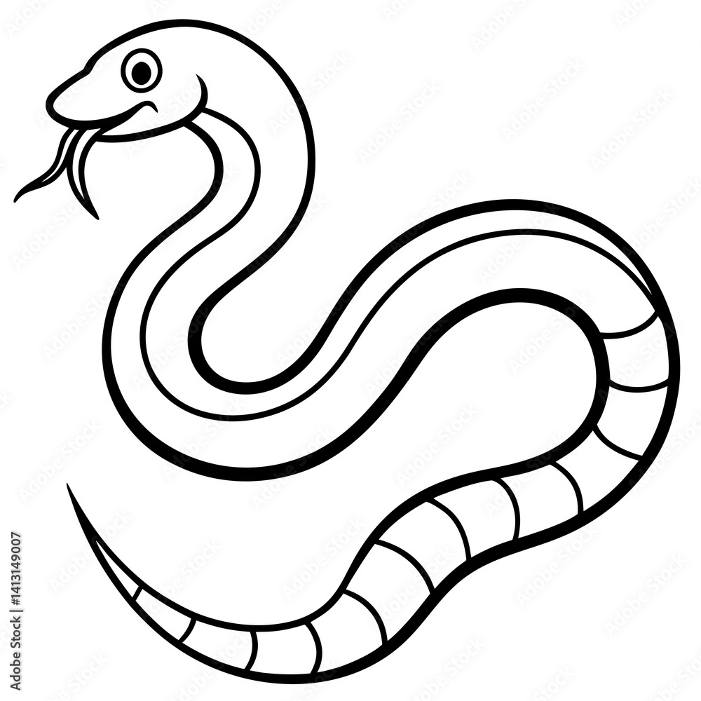 Minimal Sea Snake Vector Illustration on White Background Minimal Sea Snake Vector Illustration on White Background