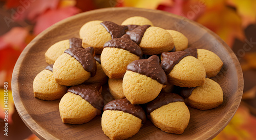 Delicious Acorn Shaped Cookies With Chocolate Coating For Autumn Season Treats