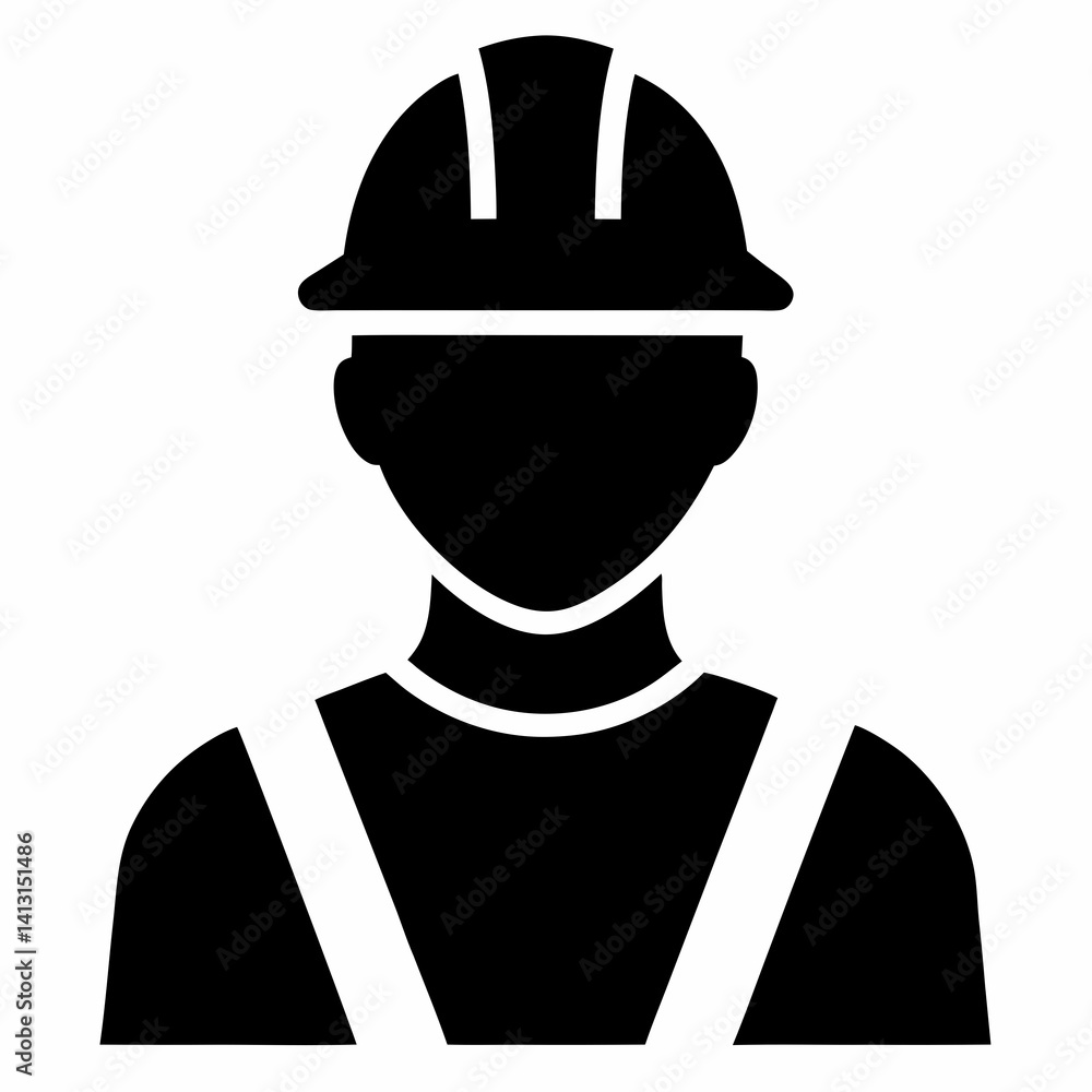 A black silhouette of a construction worker wearing a hard hat and safety gear A black silhouette of a construction worker wearing a hard hat and safety gear