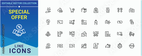 Special Offer icon collection. Containing shopping, gift, coupon, shop,  coupon and more. Discount line icon set. Vector icons collection. Pictogram and infographic.