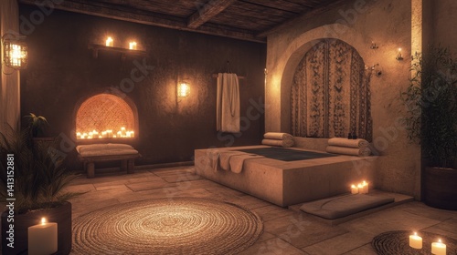 Tranquil Spa Interior with Soft Lighting and Relaxation Elements