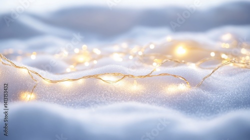 Obraz na płótnie Twinkling Fairy Lights on Soft Snowy Surface in Winter Landscape w salonie