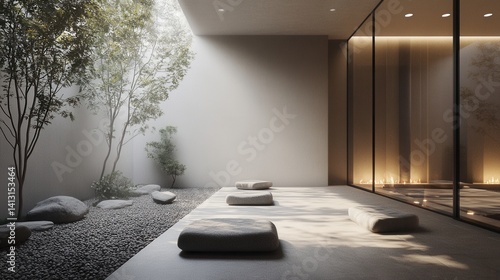 Obraz na płótnie Tranquil Zen Space with Natural Light and Stones for Meditation w salonie