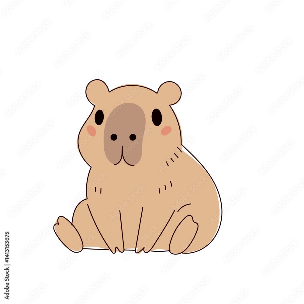 Naklejka premium Cute Capybara Portrait Icon. Funny Doodle Character Drawn Portrait. Positive Wild Capybara Friendly Animal Mascot. Childish cartoon Adorable Happy Pet Illustration.