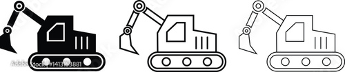 Excavator icon set. Logo vector collection isolated on transparent background. Heavy machinery, construction Industry equipment symbol for construction company. Creative excavator template.